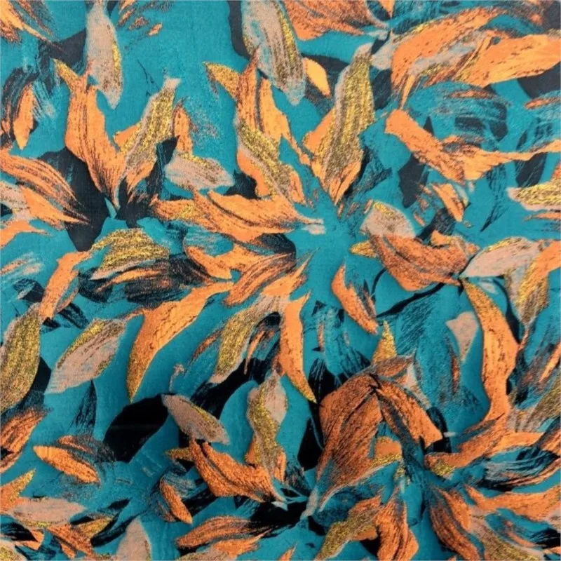 Yarn-dyed embossed gold thread oil painting jacquard fabric with a textured for dress coat