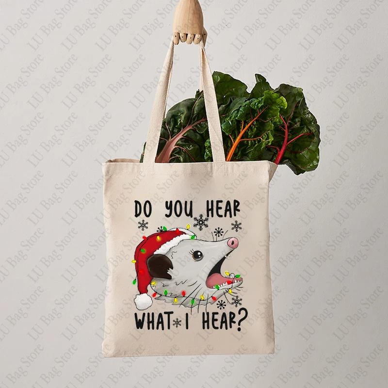 Opossum Christmas Tote Bag Canvas Shoulder Bags for Funny Christmas for Her Women's Reusable Shopping Bag Best Gift for Xmas