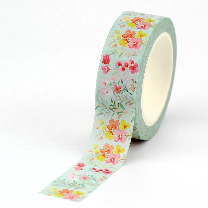 1 STÜCK Dekorative rosa und gelbe Blumen Blätter Washi Tape Valentinstag Papier Scrapbooking Planer Abdeckklebeband Briefpapier