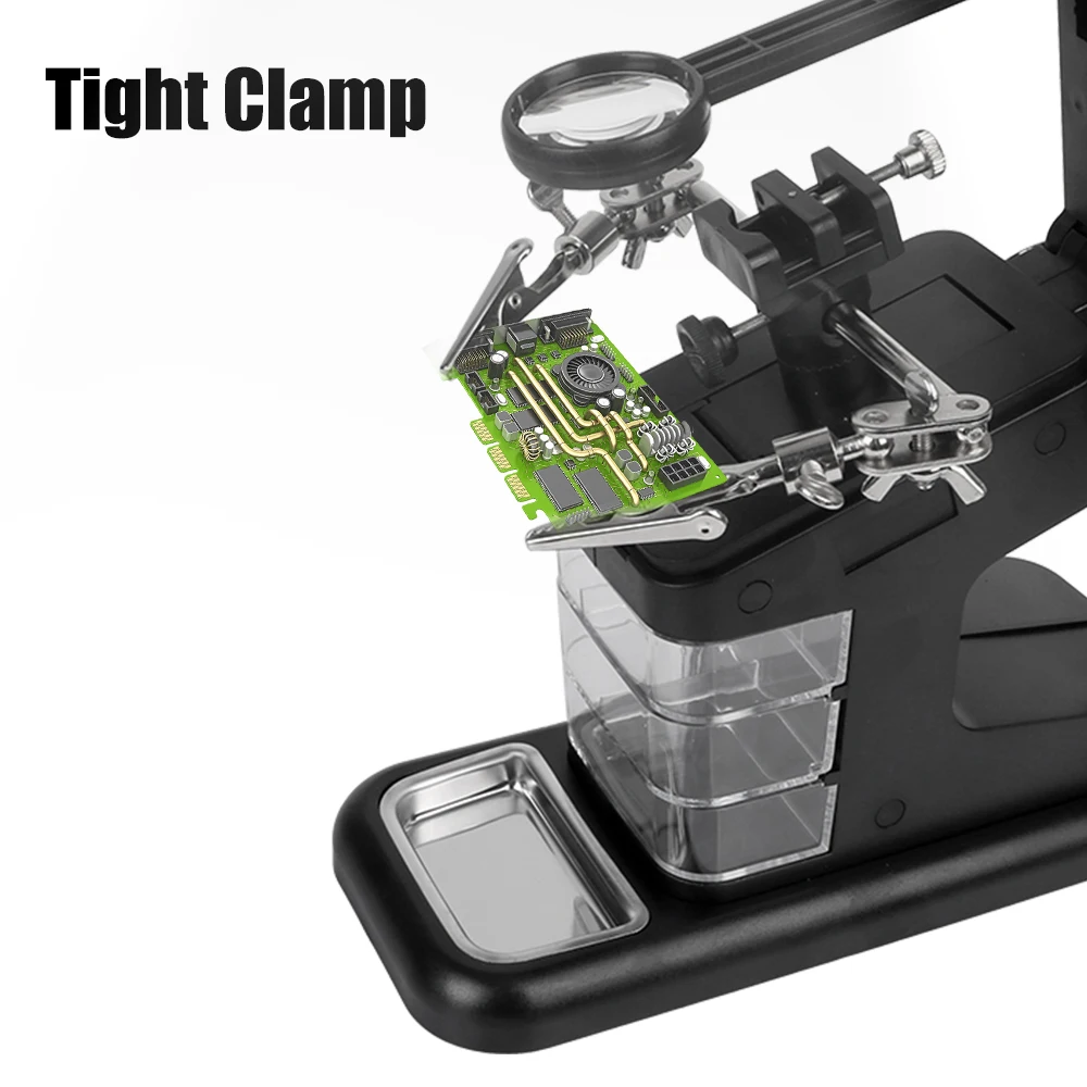 Illuminated LED Alligator Clip Holder DIY Soldering Iron Stand Welding Tool With 3X/4.5X/25X Magnifying Glass 3 Hand