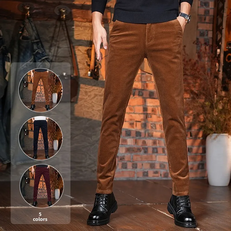 

Autumn Winter Corduroy Men's Casual Pants Straight Leg Comfortable Warm Cotton Trousers Faionable Small Footwear