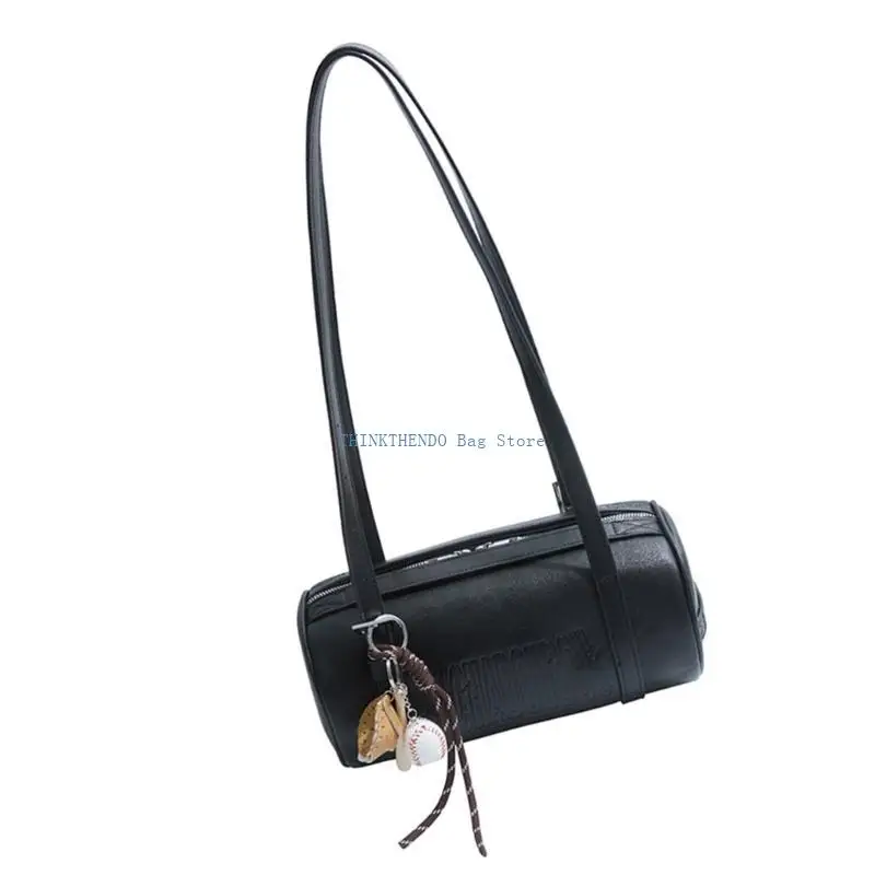 340D Elegant Cylinder Shoulder Bag For Women 2025 Fashion PU Leather Crossbody Bags Evening Purse Underarm Handbag