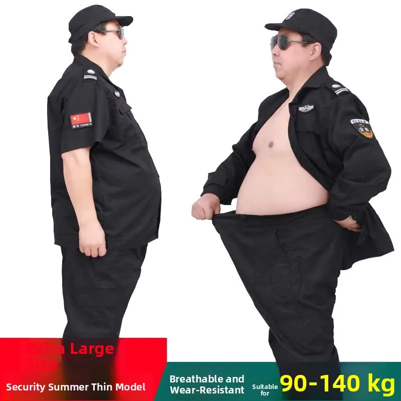 

plus Size Security Uniform Short Sleeve Workwear Set Men's Black Training Suit Large Code Extra Large Cotton Blend Fabric