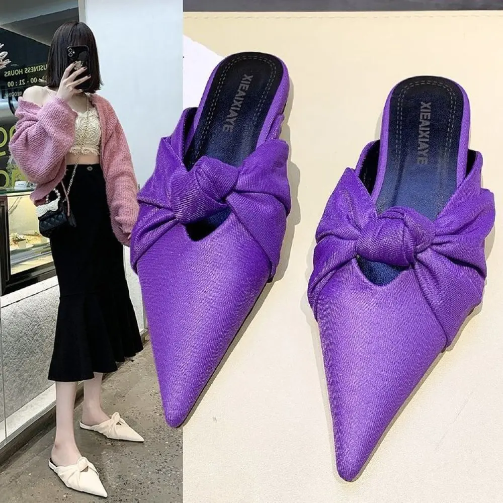 

2024 Summer Brand Women Slingback Sandals Shoes Fashion Bow-knot Pointed Toe Slip on Ladies Elegant Dress flattie New Shoes