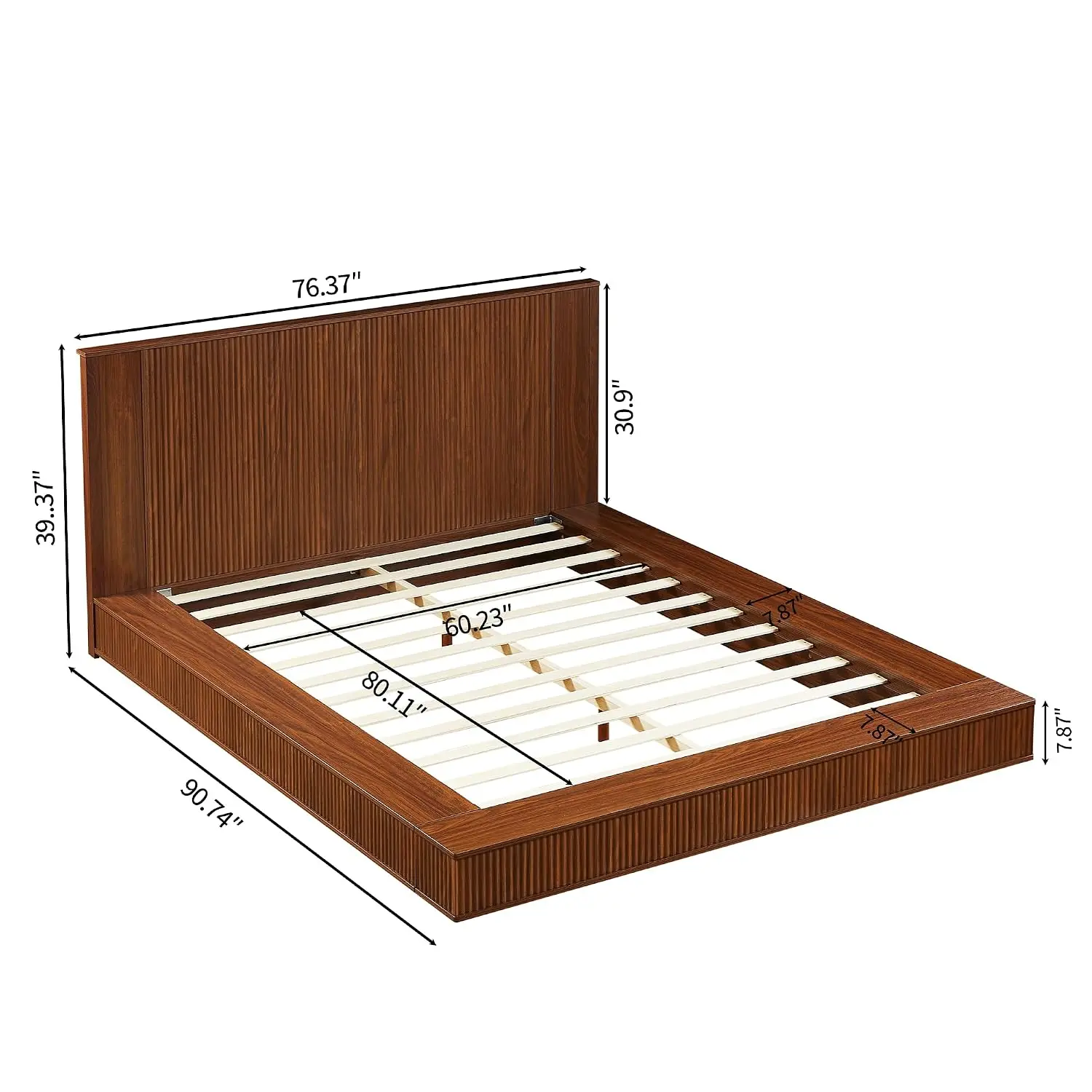 Platform Bed Frame W/ Fluted Headboard, No Box Spring Required, Customized