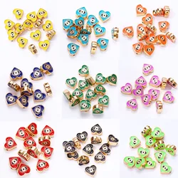 JQ 6Pcs 12*12mm Diy Phone Chain Bracelet Accessories Enamel Heart Turkish Evil Eye Small Pendant Spacer Beads For Jewelry Making