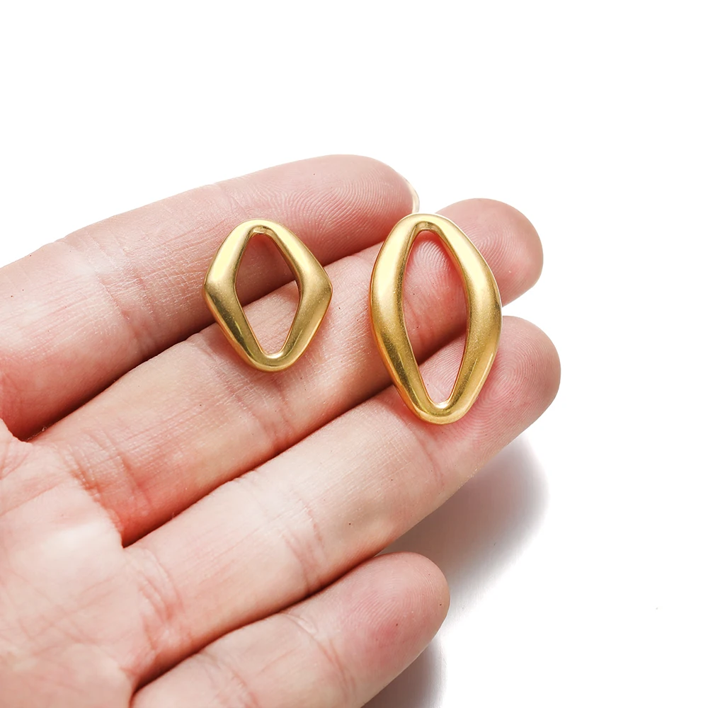 5 Stück gebogene ovale Anhänger aus Edelstahl, Rautenanhänger für die Herstellung von Ohrringen, DIY-Schmuckzubehör, Armband- und Halskettenzubehör – Detail 5
