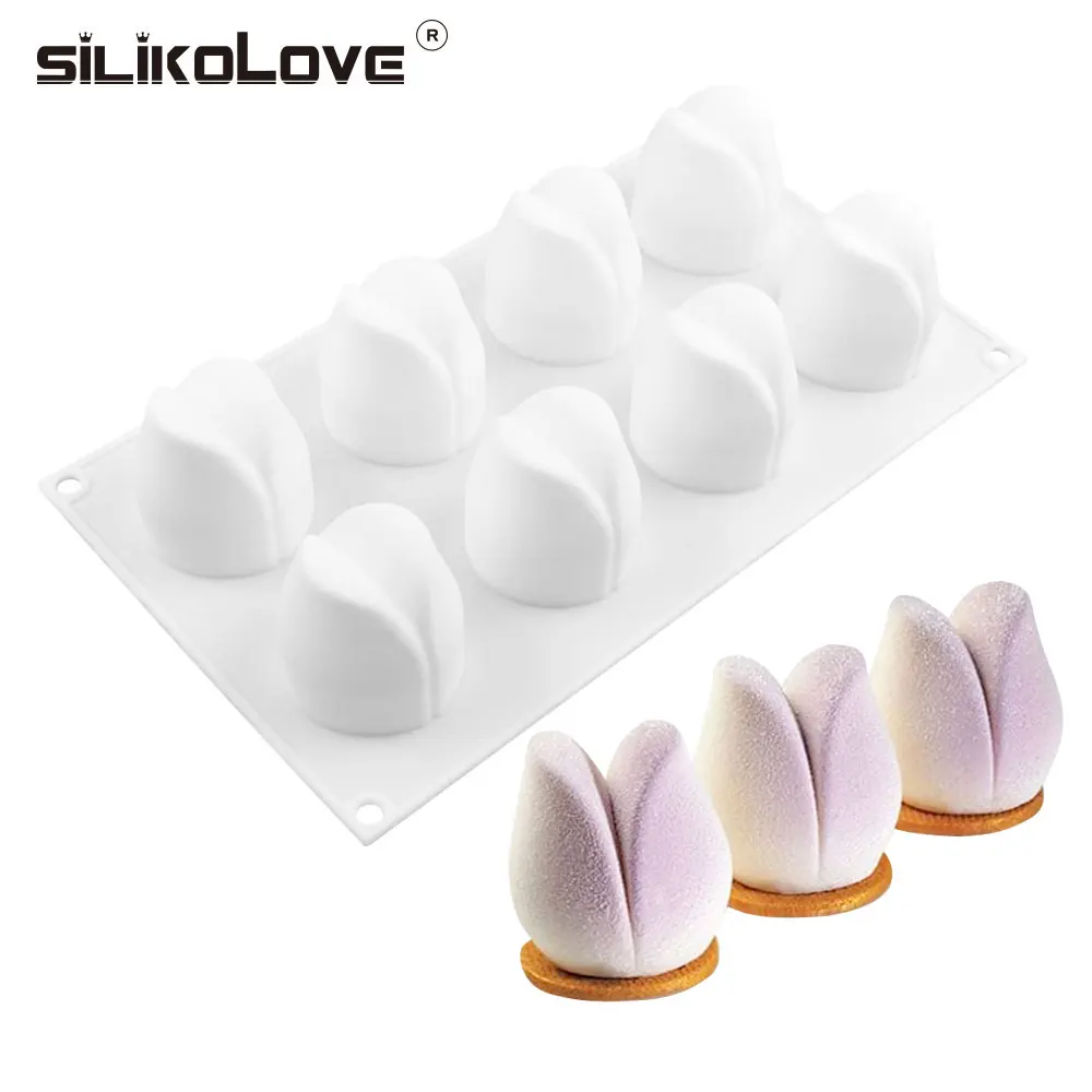 

SILIKOLOVE 8 Cavity 3D Tulip Silicone Mold for Baking Mousse Cake Pastry Forms Food Grade Silicone Mould for Soap Candle Making