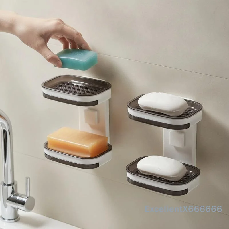 Wall Mounted Soap Dish Easy Clean Drainable Strong Suction Cup Single Layer for Bathroom Shower RV Travel Use