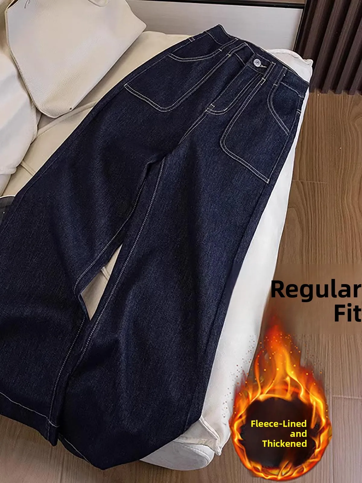 

Модные джинсы больших размеров с флисовой подкладкой в стиле ретро, широкие брюки с высокой талией для женщин, скрывающие недостатки фигуры, стройнящие брюки