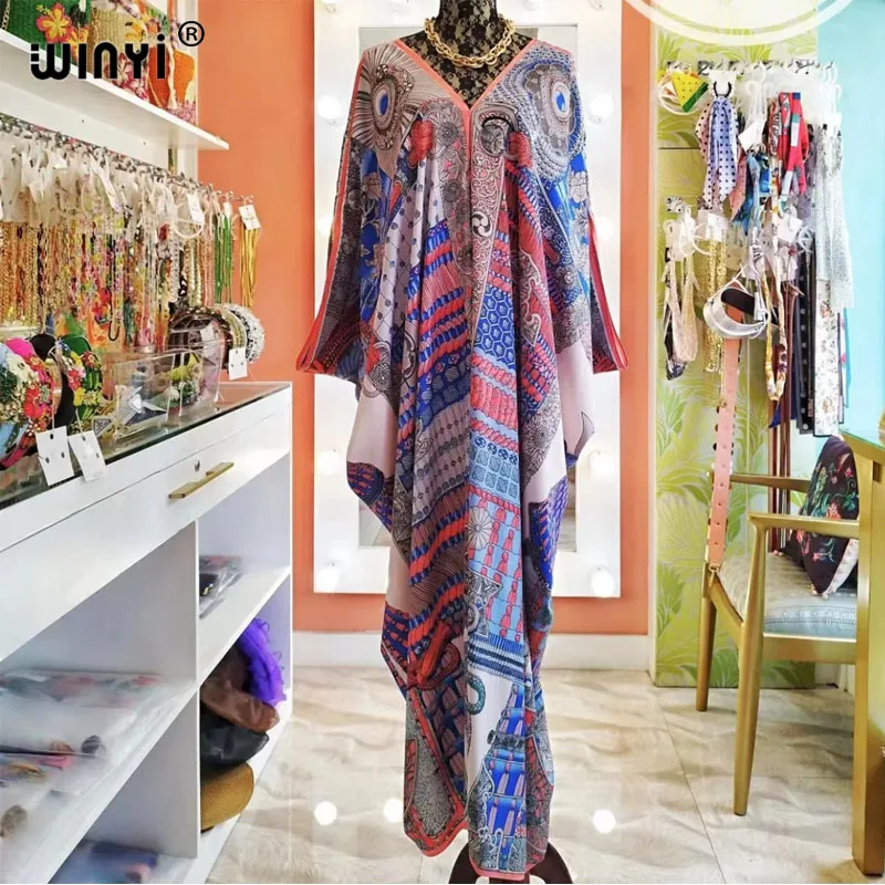 WINYI V-neck Africa Fashion Women prom Sexy Boho Summer Casual twill Floral Fashion printing Evening Party Beach Long Maxi Dress