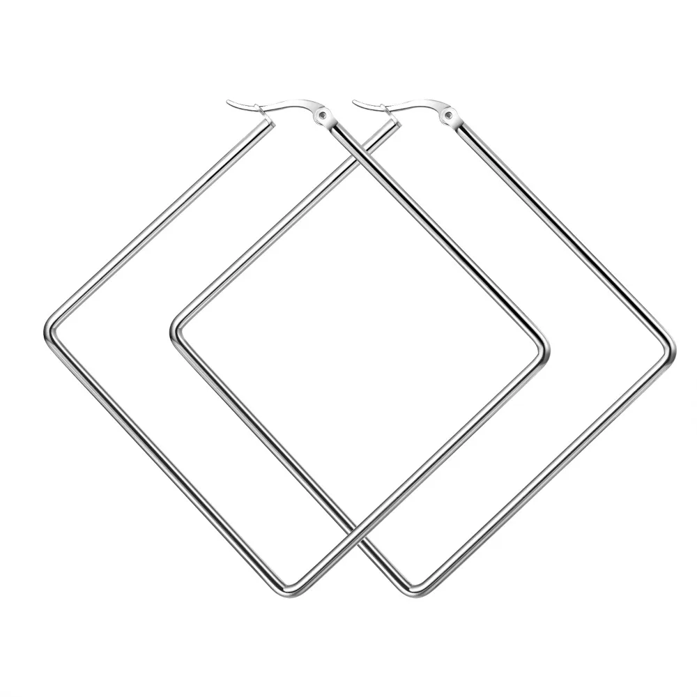 هندسية مربعة الشكل غير النظامية الأقراط الفولاذ المقاوم للصدأ الأقراط المعدنية الكبيرة هيبوالرجينيك الماس هوب أقراط النساء