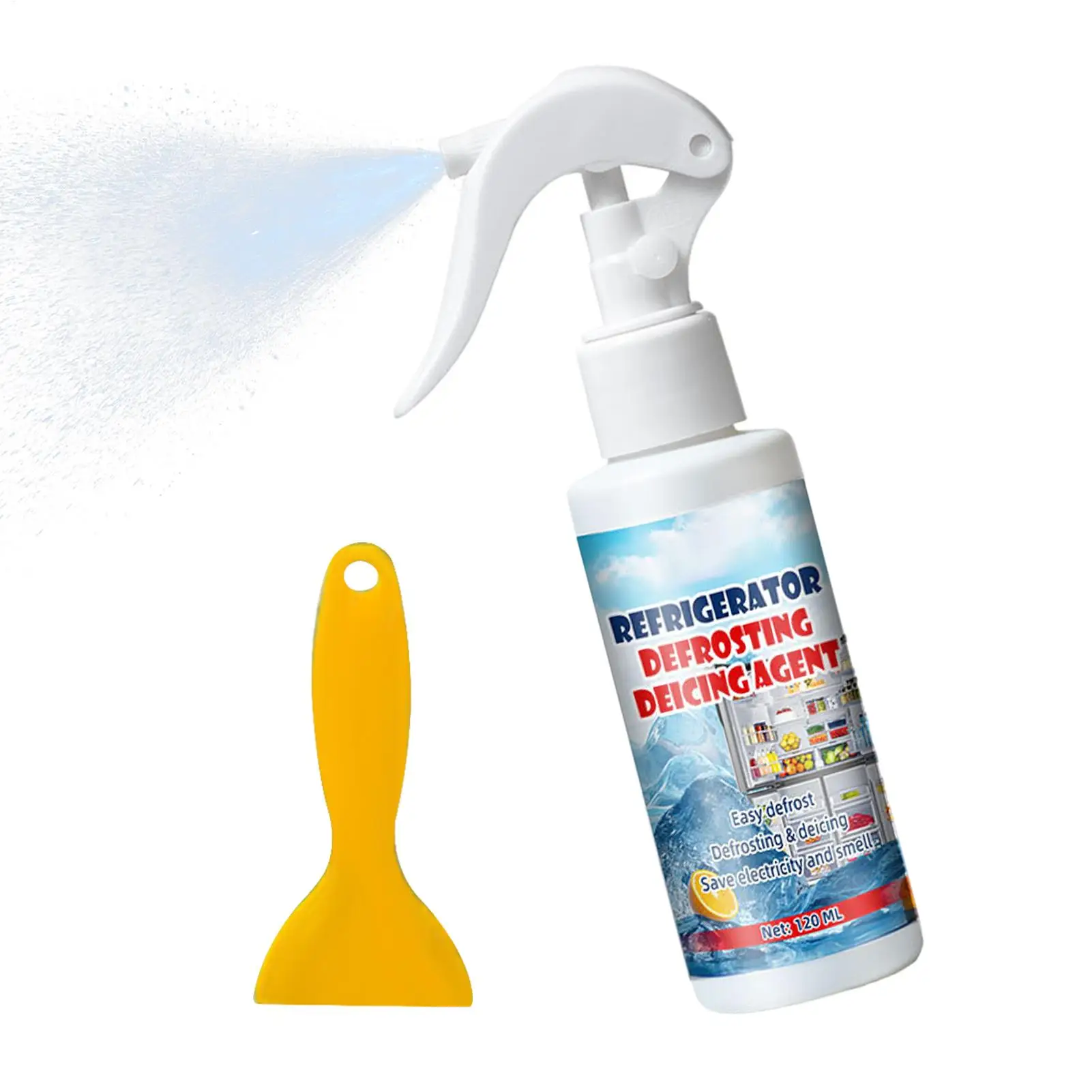 120ml Freezer Frost Remover Fridge Freezer Defrosting Spray Ice Removal Spray Quickly Removes Ice Buildup Spray with Shovel