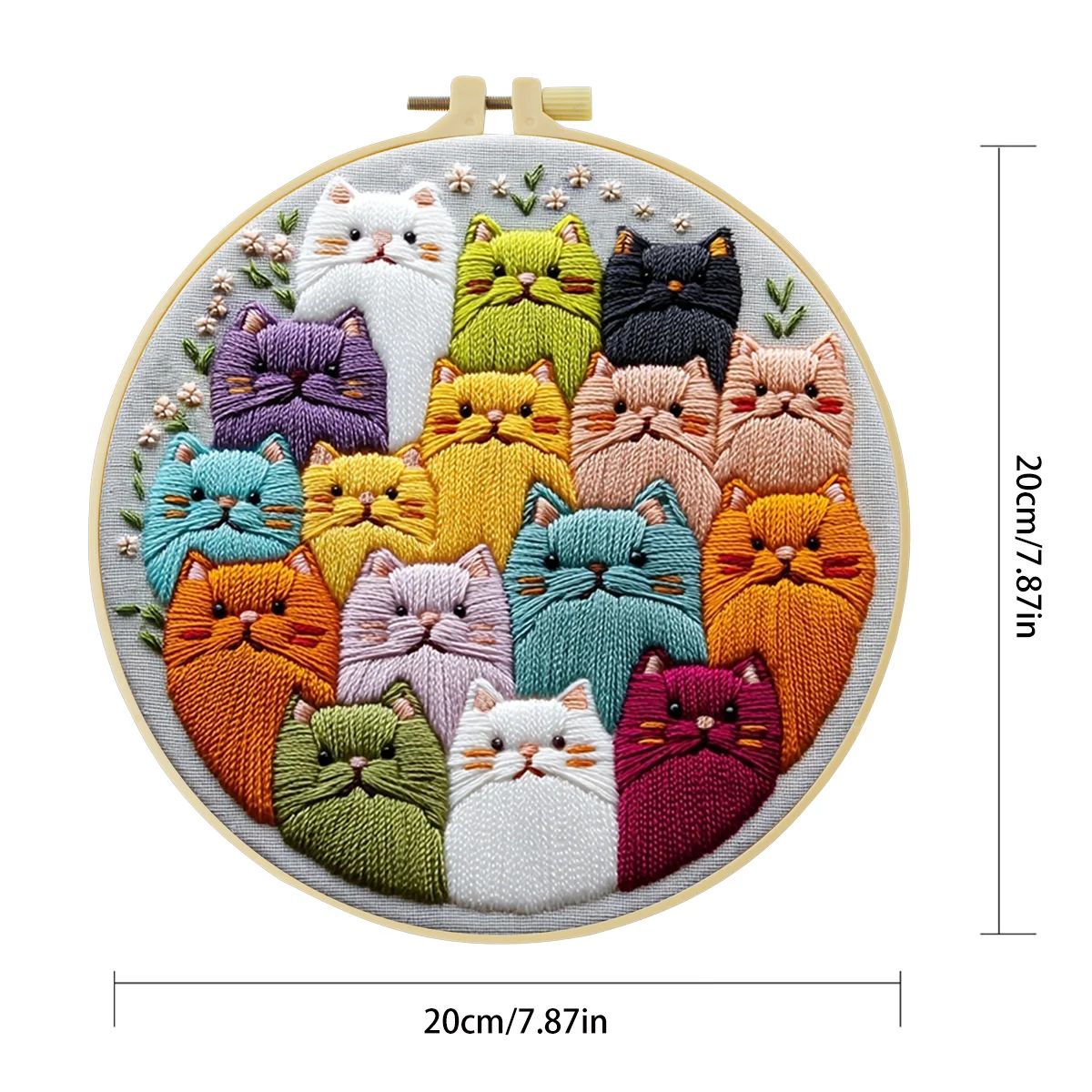 1 Stück 20X20CM/15X15CM 7,87/6,3 Zoll Katzen-Stickerei-Starter-Kit DIY-Kit DIY-Stickerei-Set Handarbeiten Nähkunst Nadelkunst – Detail 4