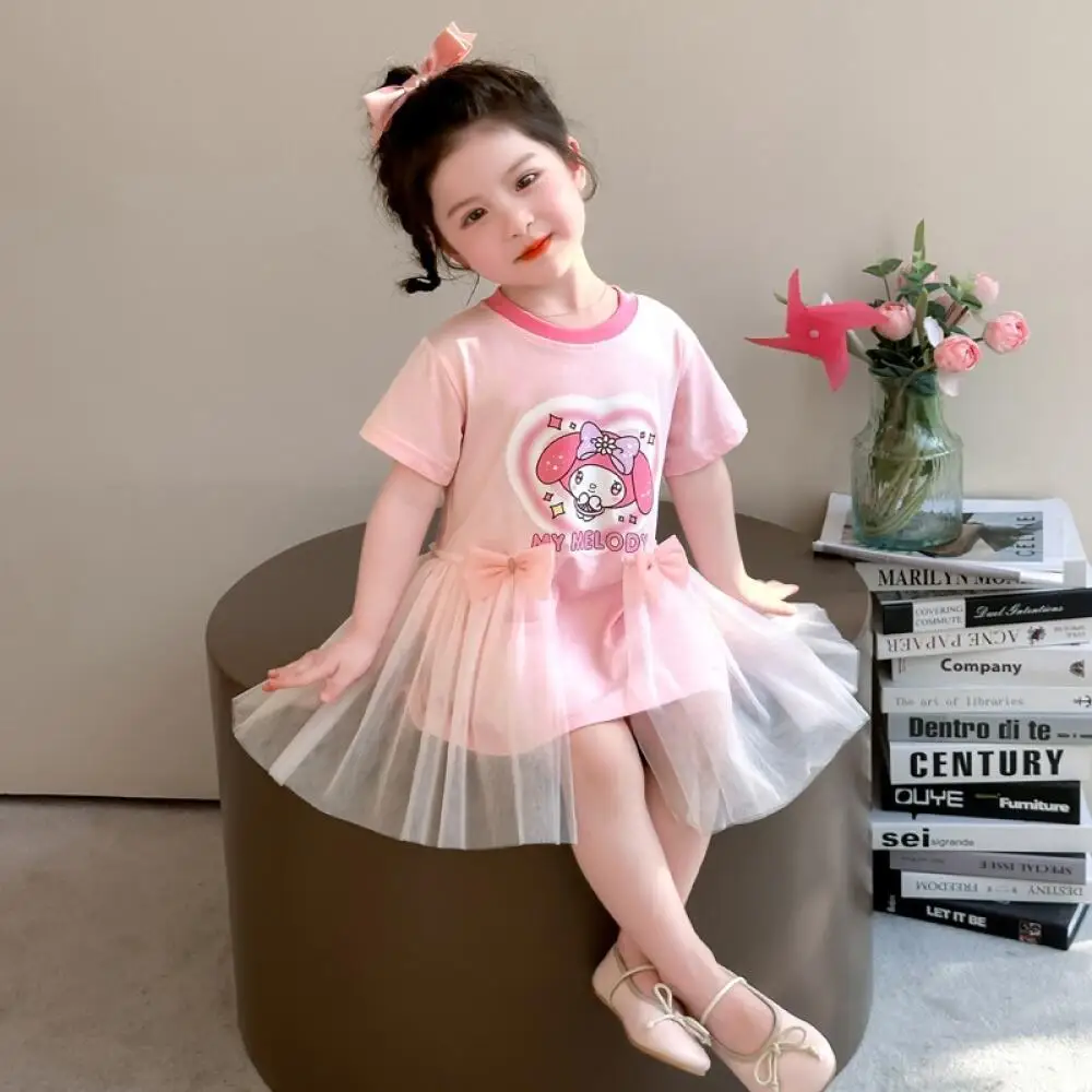 

Платье Sanrio My Melody для девочек, модная летняя футболка с короткими рукавами с рисунком Куроми для маленьких девочек, детская марлевая юбка принцессы для девочек