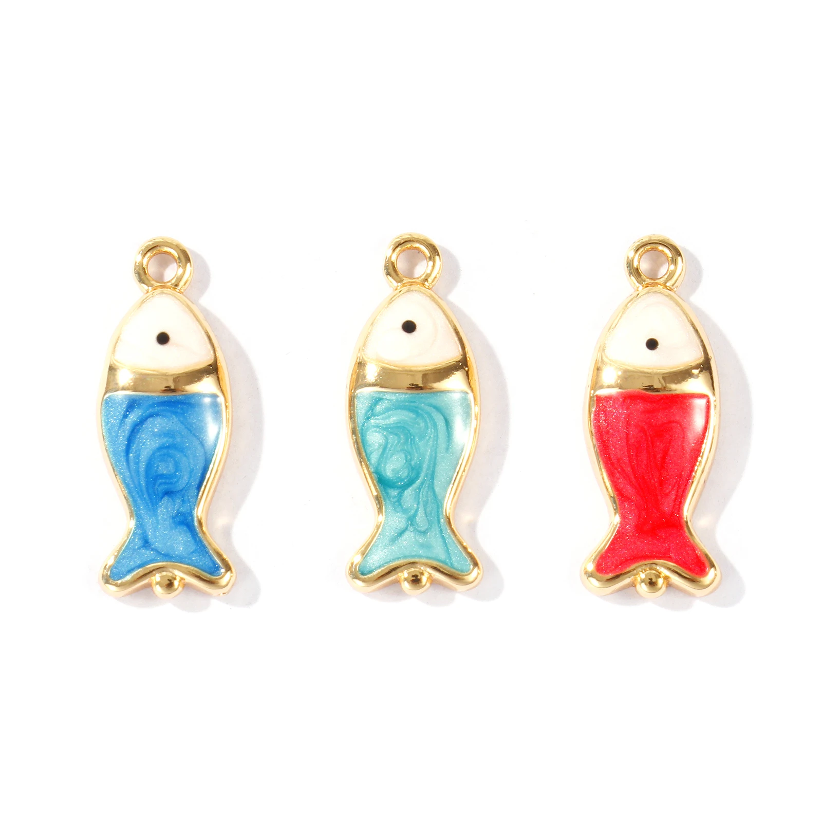 2pcs Brass Charms 18K Gold Plated Fish Animal Shape Multicolor Pearlescent Enamel Pendants DIY Necklace For Women Jewelry 21x8mm