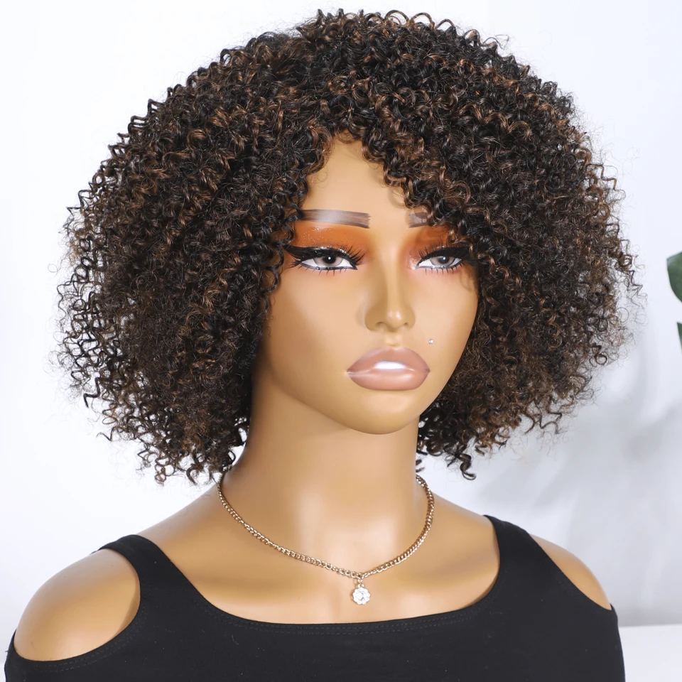 Schlanke lockige Echthaar perücken für Frauen p1b/30 Highlight kurze afro verworrene lockige remy brasilia nische Haar perücken 100% Echthaar perücken