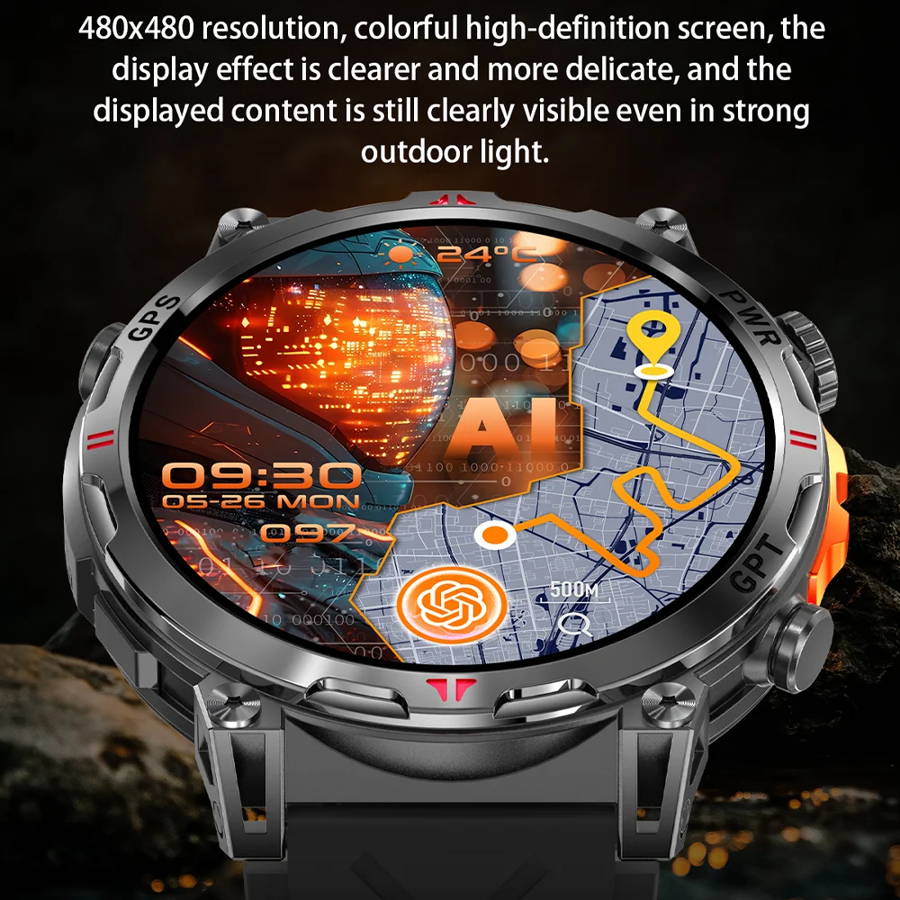 T-REX Military Outdoor Sports GPS Smartwatch LED Flashlight، بطارية 650MAH، بوصلة مقاومة للماء 3ATM، مكالمة بلوتوث، لـ Xiaomi #2