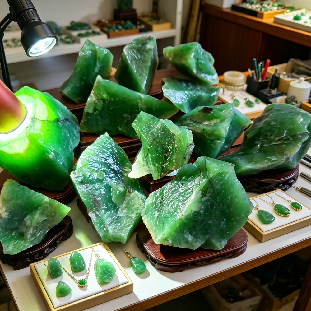Jade Piedra Natural Dulong Jade Green Look alike Jadeite Mineral Specimens Jewelry Making Crystal Home Decoration African Jade