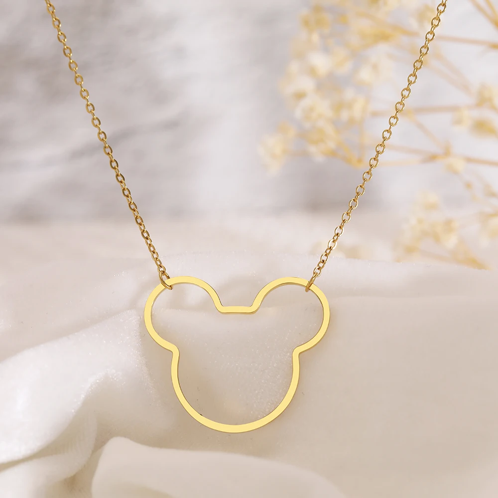 Stainless Steel Necklaces Cute Cartoon Mouse Pendants Chains Choker Fashion Necklace For Women Jewelry Party Childs Kids Gifts