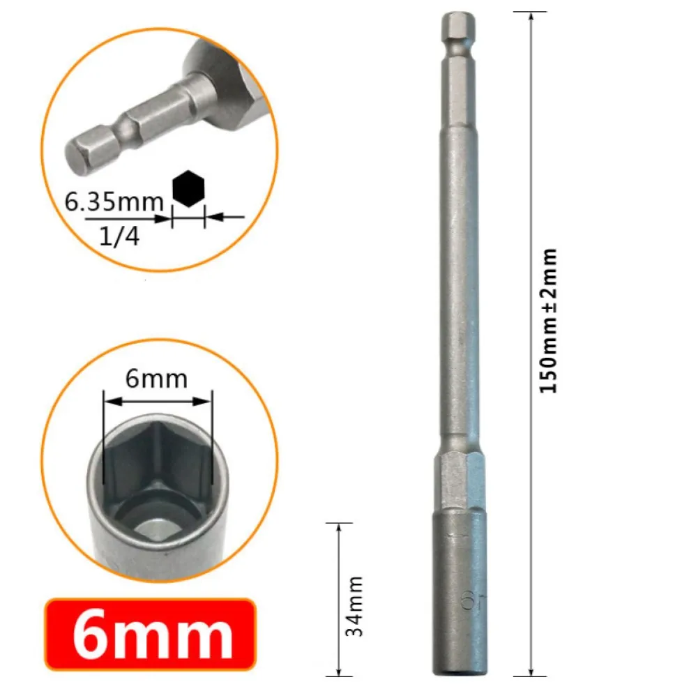 Socket 150mm Hexagon Nut Driver Drill Bit Adapter 5.5-19mm For Electric Wrench Extension Sleeve Repair Manual Tools