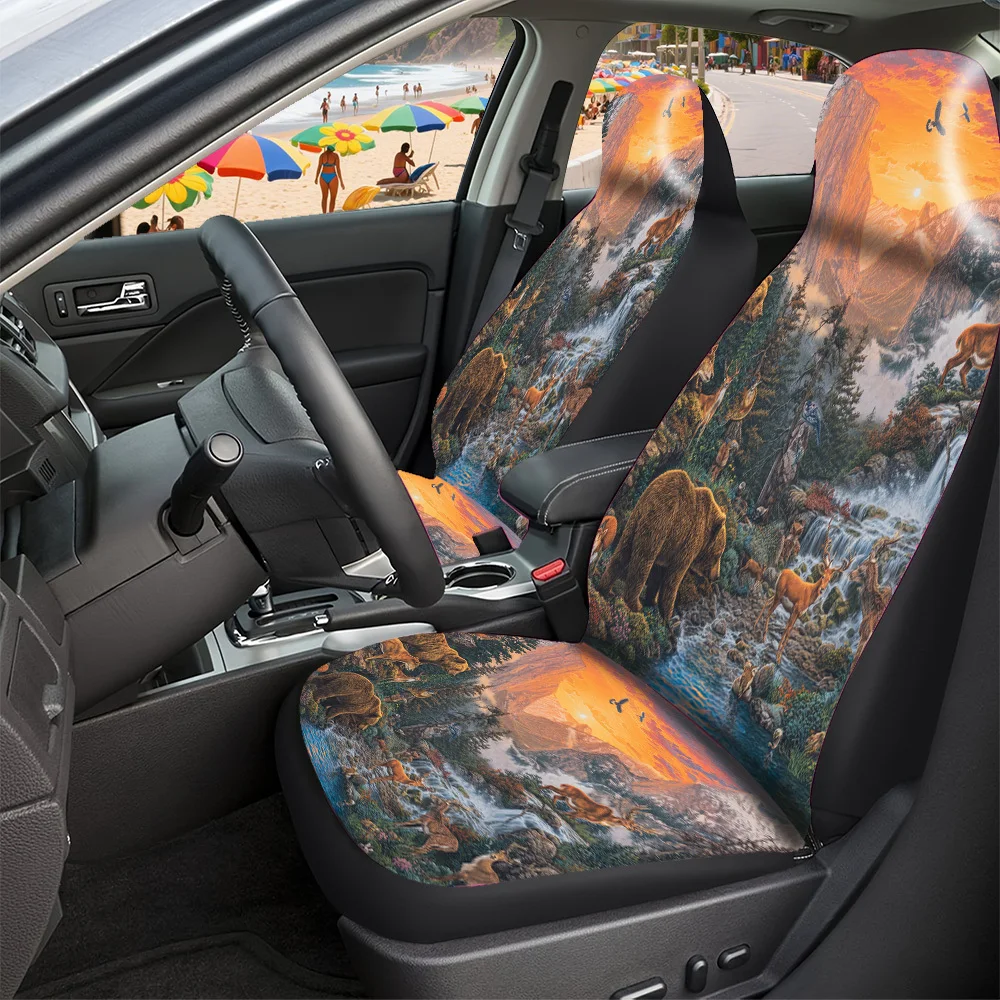 2-5 Seat Set Car Seat Covers Premium Vibrant Wildlife Natural Scenery Fit For Truck SUV Off-road Car Festive Halloween Christma