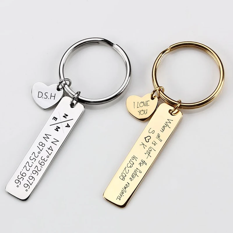 Customized Love Nameplate Name Stainless Steel Keychain Fashion Pendant Couple Luxury Jewelry Keychain Wholesale Festival Gifts