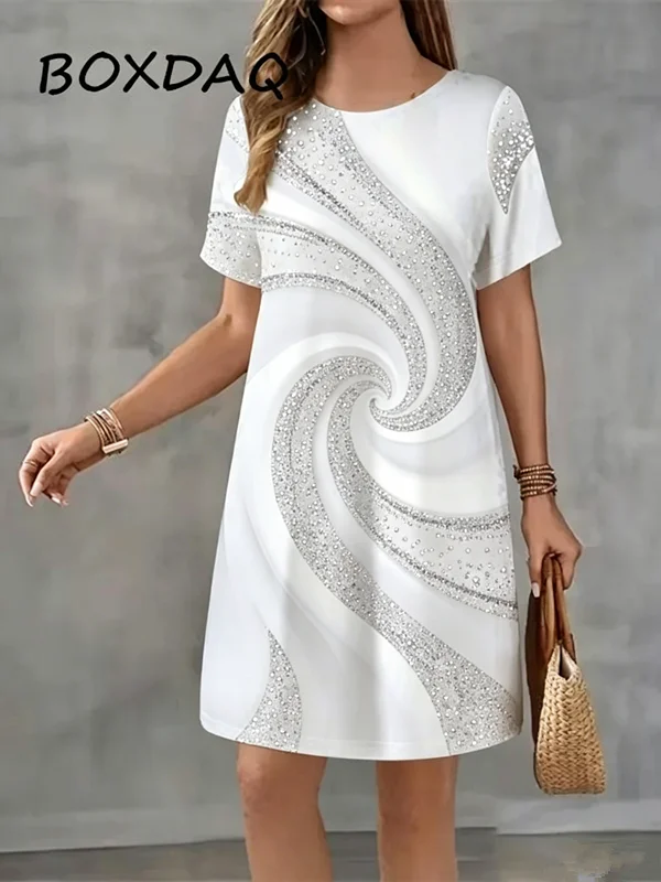 Elegant gradient stripes Print Women Mini Dress Spring Summer Women Beach Sundress Casual Loose Short sleeve Loose A-Line Dress