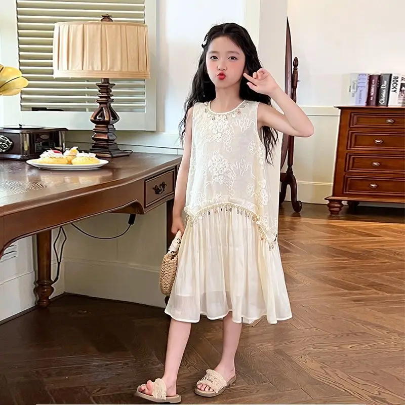 

New Summer Girls' Sleeveless Dress Fashion New Children's Elegant Sweet Princess Dress 110-170cm