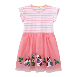 Jumping Meters 2-7T Princess Girls Dresses Animals Embroidery Baby Party Frocks Floral Sleeveless Toddler Clothing Kids Dresses