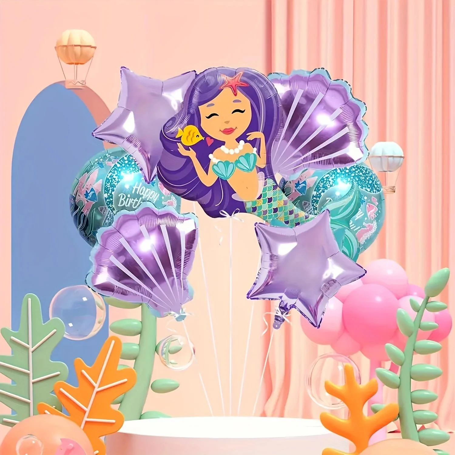 Mermaid background cloth mermaid balloon set mermaid colorful sequins paper scraps mermaid 87 piece balloon set