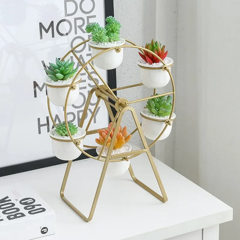 

Multi-Level Ferris Wheel Flower Stand, Rotating Windmill Swing Frame, Creative Iron Potted Plant Storage Shelf