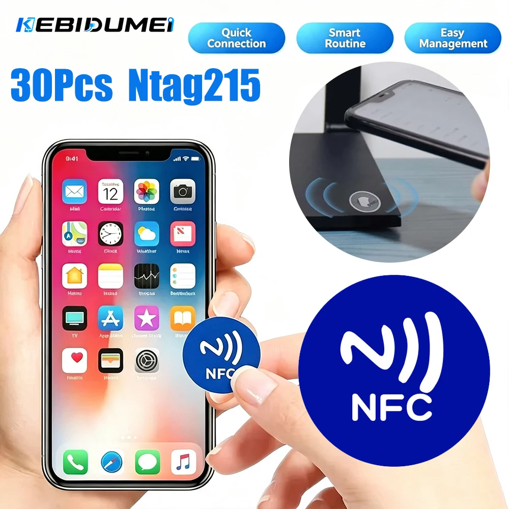KEBIDUMEI NTAG215 NFC Tags Round Adhesive Sticker Wet Inlay High Frequency NFC Label for Anti‑Counterfeiting WiFi Music Wall