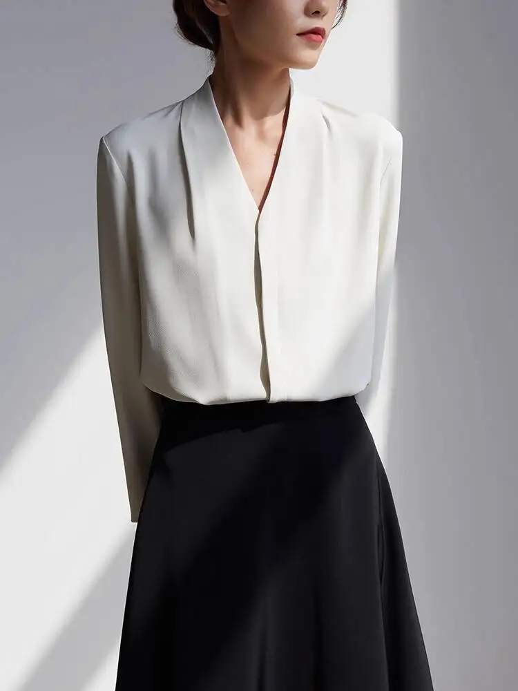 

Women Blouse 2026 Spring Women's White V Neck Shirt Professional Office Blouse For Formal Interview Inner Wear