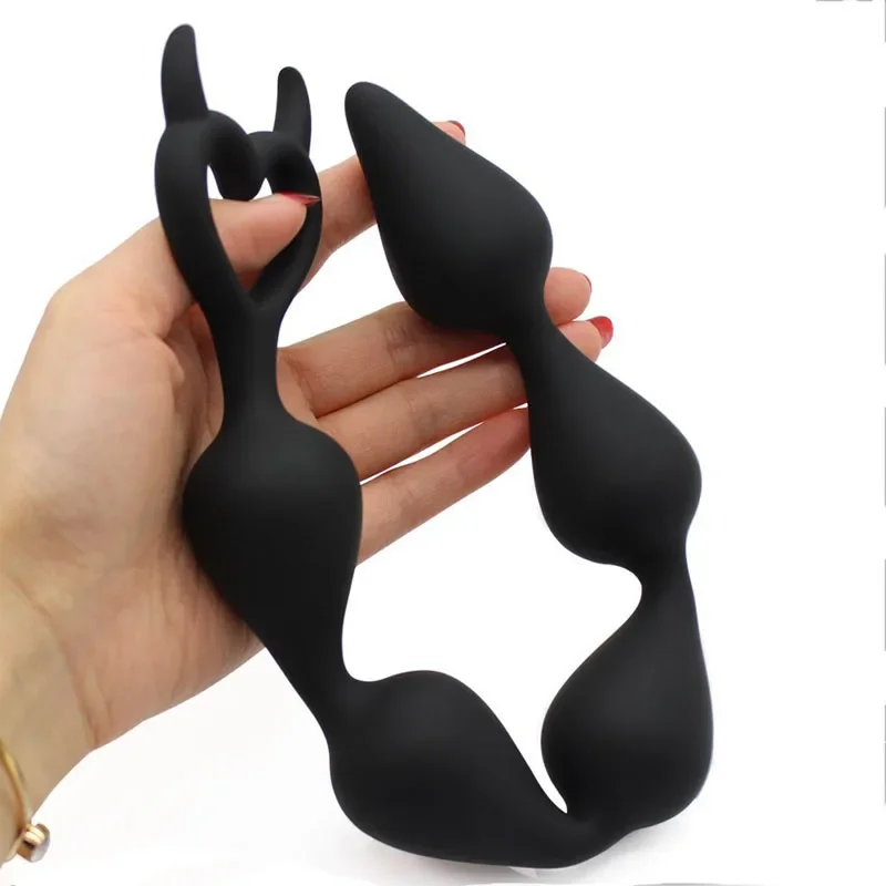 Extra Long Anal Ball Butt Plug Black Anal Beads Silicone Sex Toys Male Prostate Massager Anal Masturbation Erotic Tools