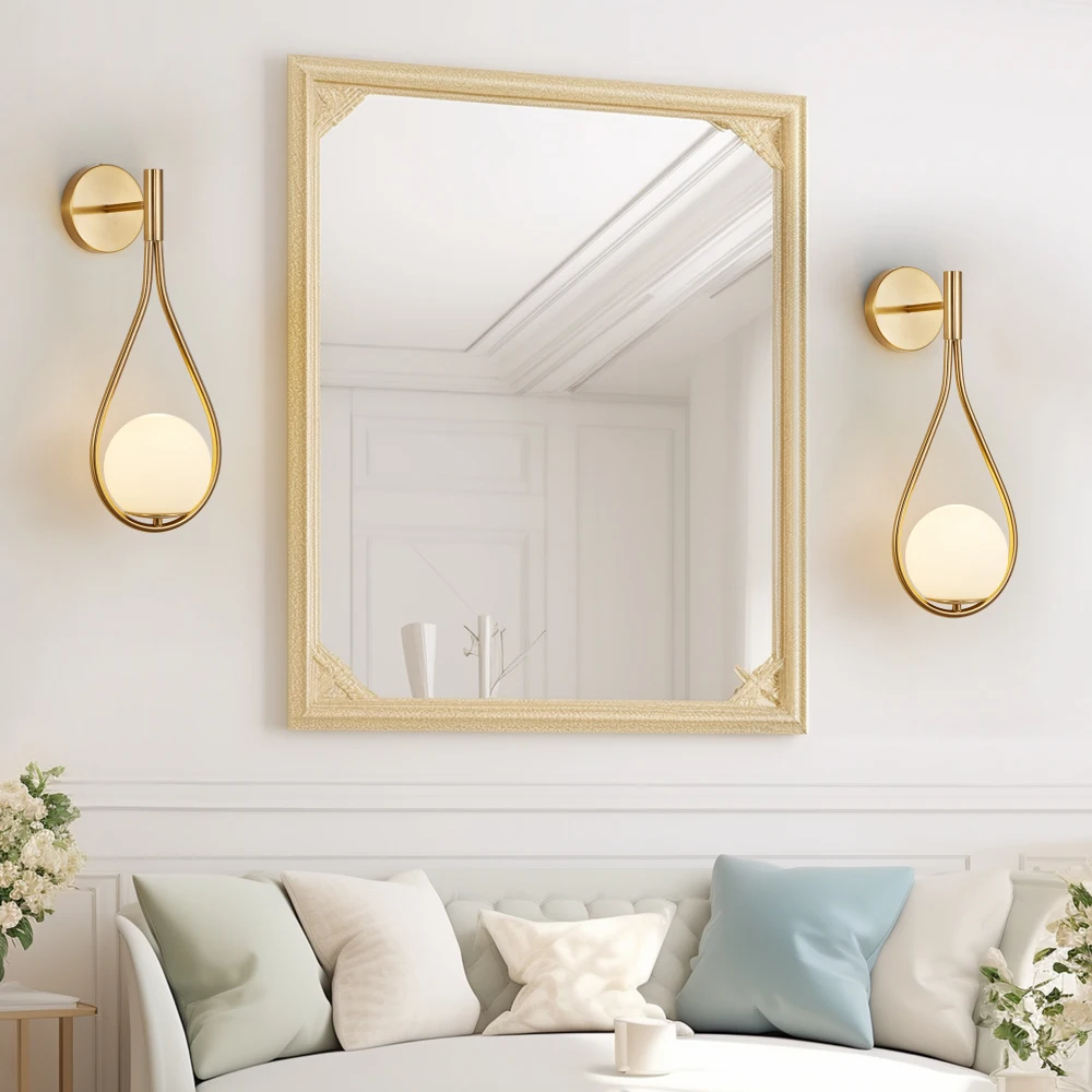 Set of 2 Modern Golden Wall Sconces with Opal Glass Globe, Luxury Wall Lights for Bedroom, Living Room, Hallway