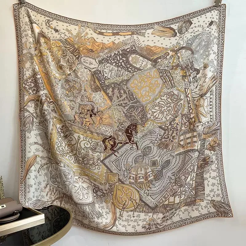 Winter Silk Wool Scarf 135cm Luxury Designer Pashmina Square Winter Hand-Rolled Shawls for Women Stole Head Hair Accessories