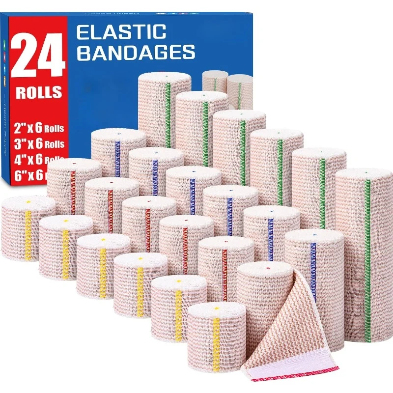 24 Rollen selbstverschließende elastische Bandagen mit Touch-Verschluss, latexfreie Kompressionsbandagen für Beine, Knöchel, Knie, Handgelenk, Arm, Bauch
