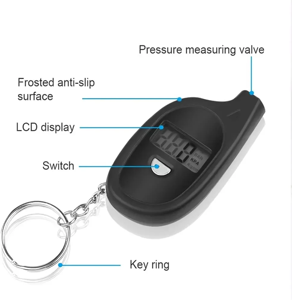 Mini jauge d\'opathie de style porte-clés, affichage LCD numérique, testeur de pression d\'air de voiture, compteur automatique, alarme de sécurité de