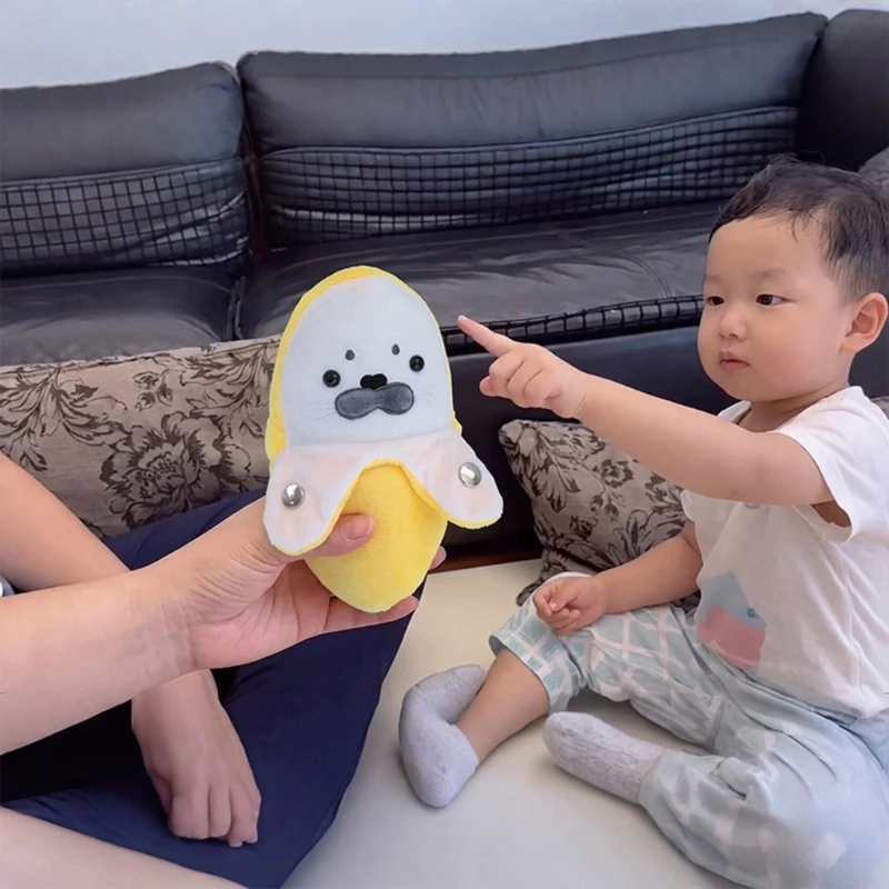 Interactive Musical Plush Toy with Touch Activated Rhythm Play, Soft Banana Seal Stuffed Animals for Desk Display, Rhythm 15UB
