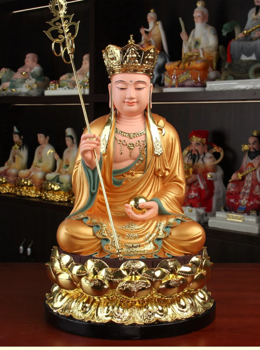 Groothandel Boeddhisme figuur ksitigarbha bodhisattva boeddha THUIS tempel clan hal bescherming Gunstige Welvaart veiligheid standbeeld