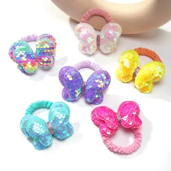 2Pcs New Cute Sequin Butterfly Girls Kids Ponytail Elastic Hair Bands Children Hair Ties Princess Hair Accessories Baby Headwear