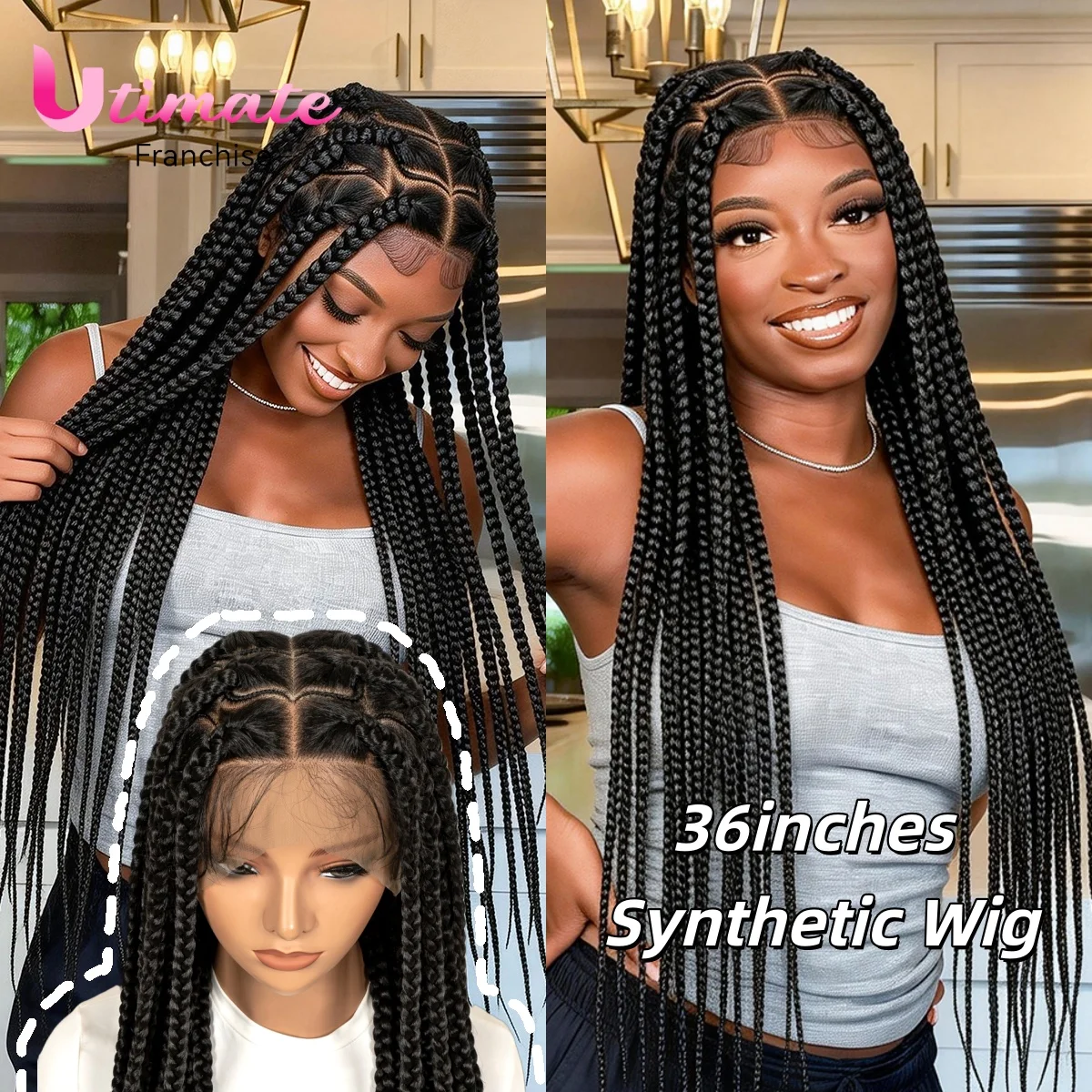 

Cross Braided Wigs Jumbe Box Synthetic Cornrow Braids 36inches Long Full Lace Transparent Wig for Black Women