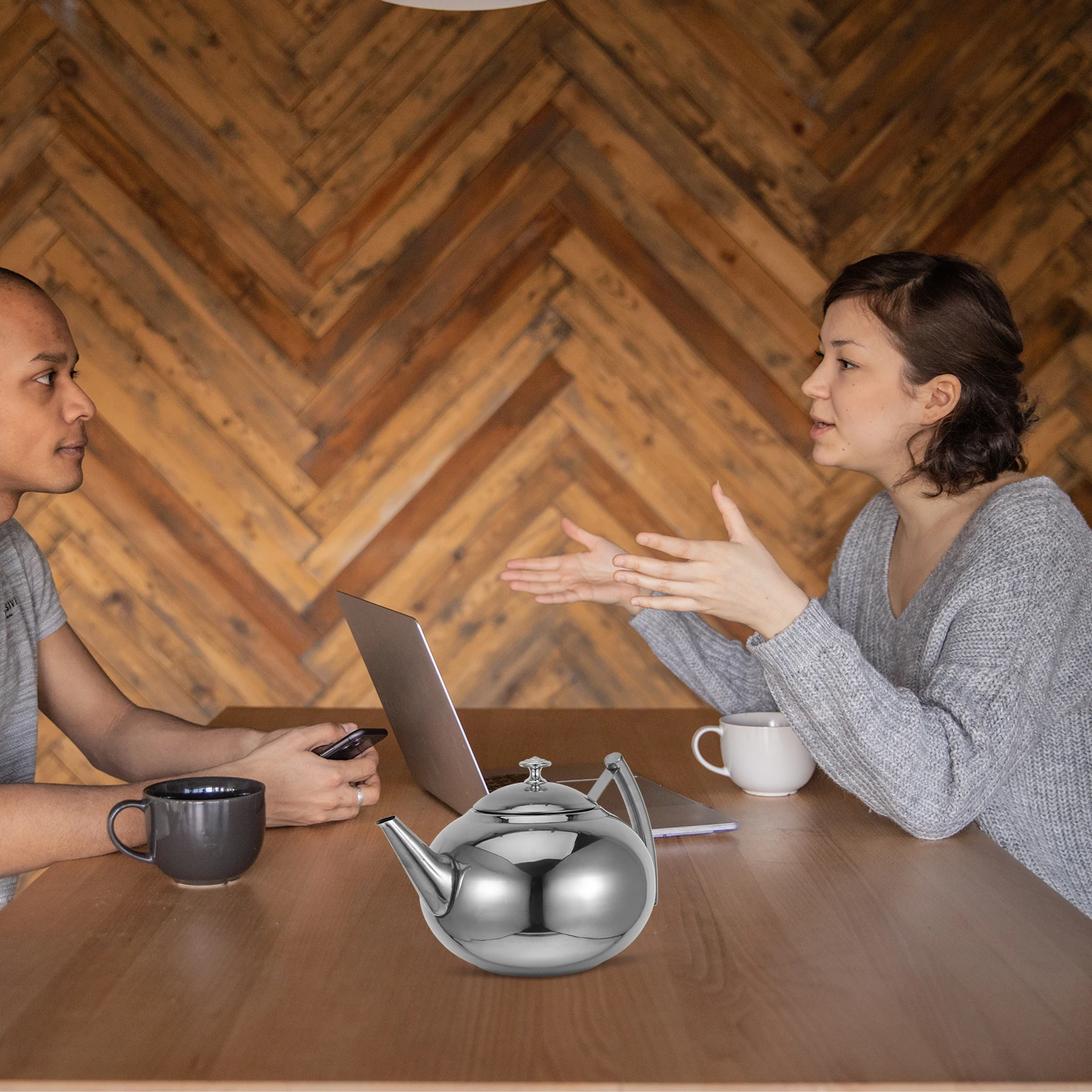 

Stainless Steel Metal Kettle for Restaurant Metal Tea Kettle Stove Top Coffee Table Vintage Teapot Easy Clean