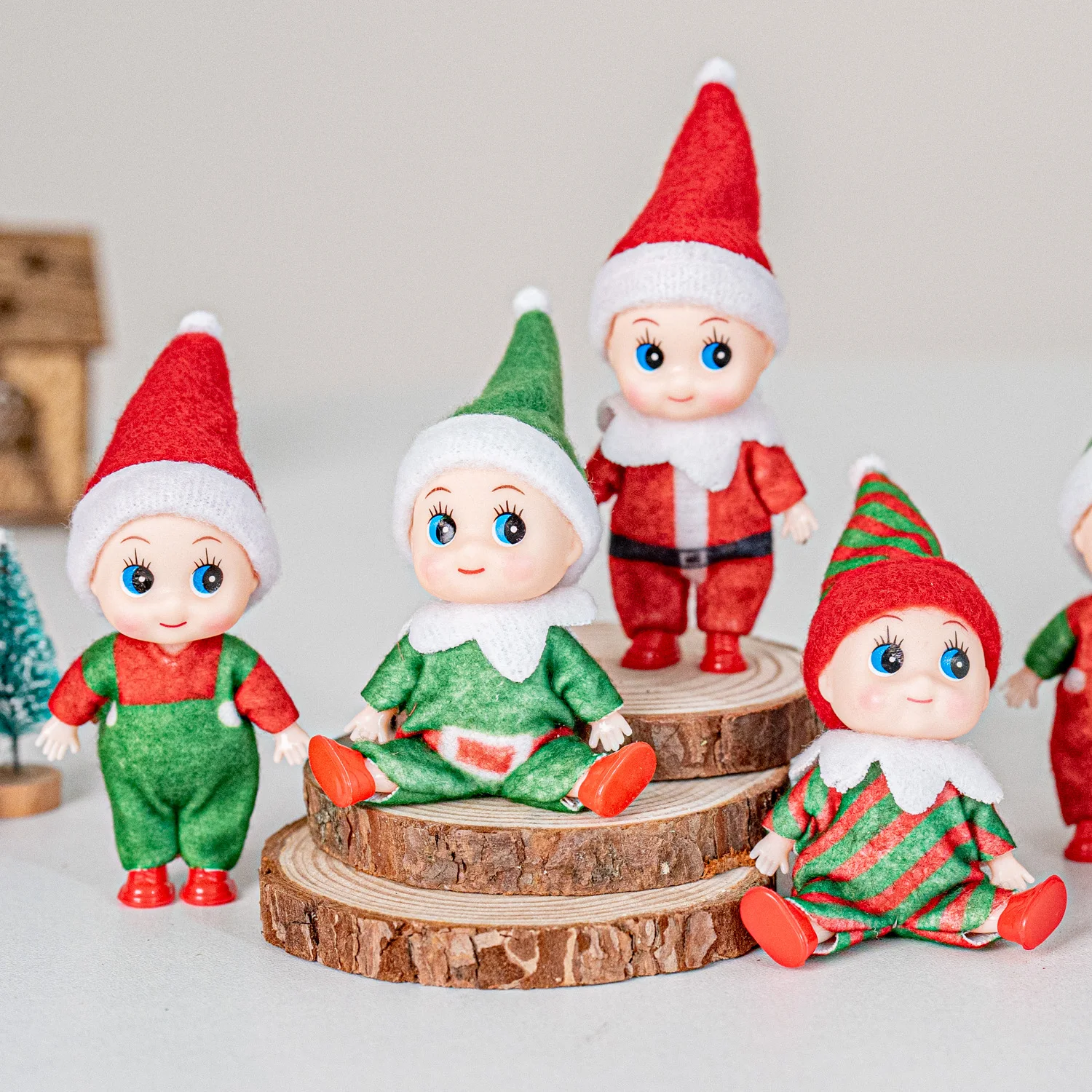 4/5/6 Pcs Mini Baby Elf Christmas Doll Mini Miniature Plaid Accessories Green and Red Suitable for Xmas New Year Decor Gift