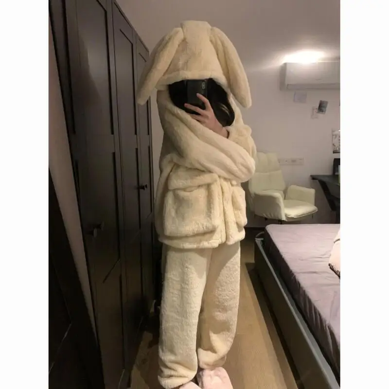 

Женская одежда, фланелевые пижамы, зимние флисовые подкладки, утепленный коралловый флис, сохраняющий тепло, костюм с капюшоном из мультфильма, домашняя одежда, сиамская