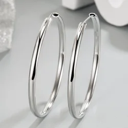 New 925 Sterling Silver 3MM Thick 3/4/5/6CM Hoops Earrings For Women Luxury Quality Jewelry Accessories 2023 Trend