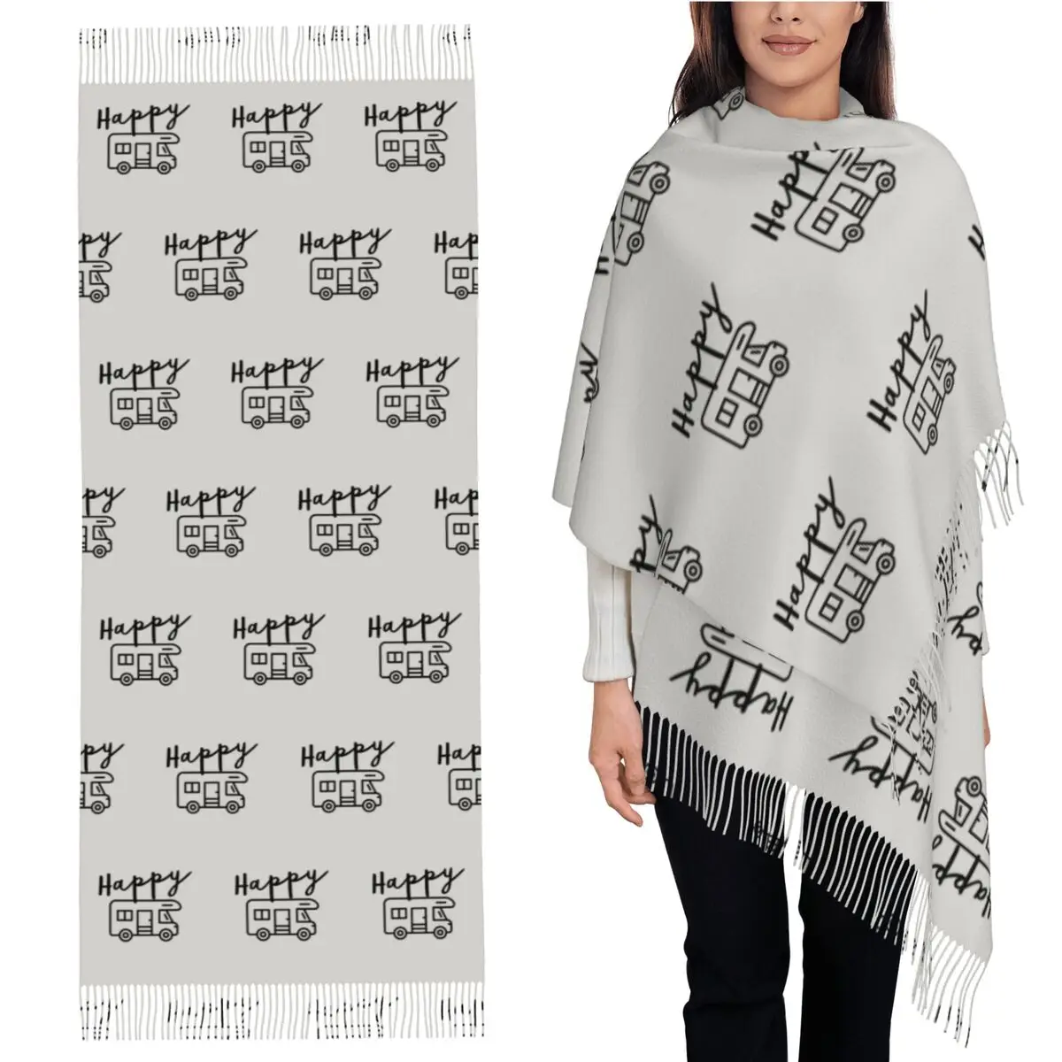 

Happy Camper (RV) Scarf Tassel Scarves Women Soft Warm Shawls and Wraps Long Fall Winter Shawl Wrap