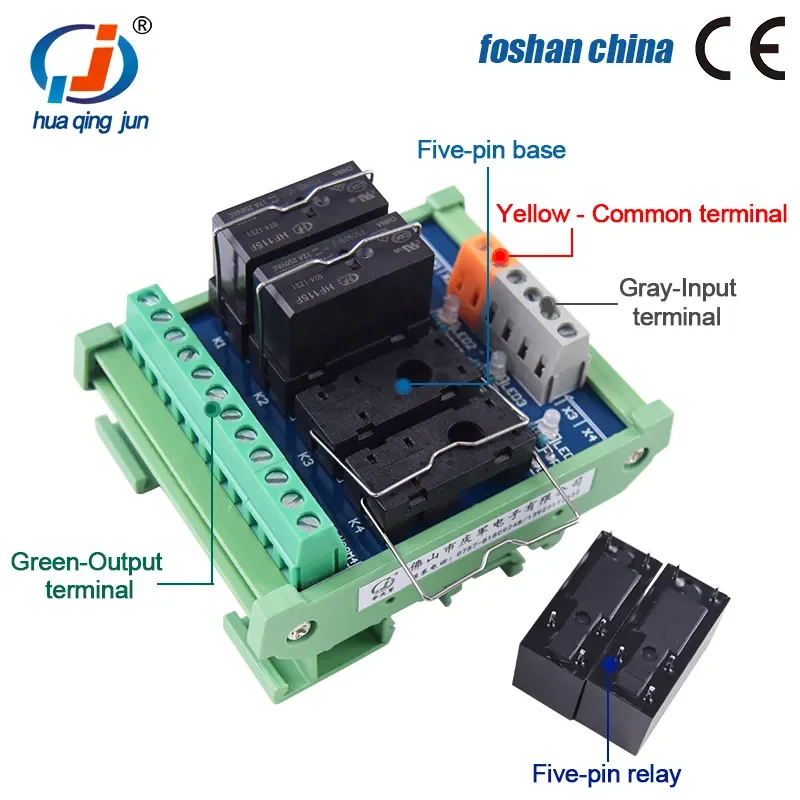 Huaqingjun Módulo de relé Hongfa de 4 canales 1NO 1NC JQX-115F Relés electromagnéticos de 24 VCC para automatización industrial