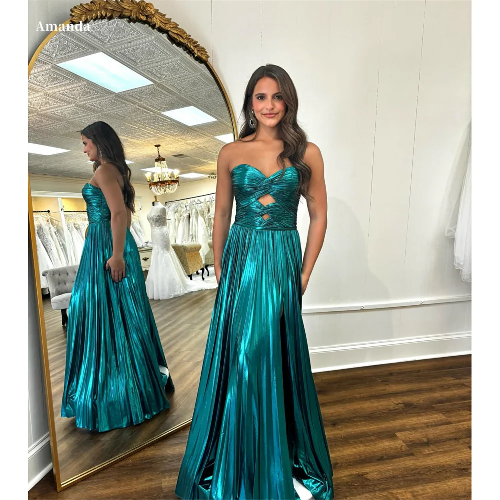 Amanda A-Line Draped Strapless robes de soirée Sleeveless Floor-Length Exquisite Evening Dresses Cocktail Party Wedding Dress